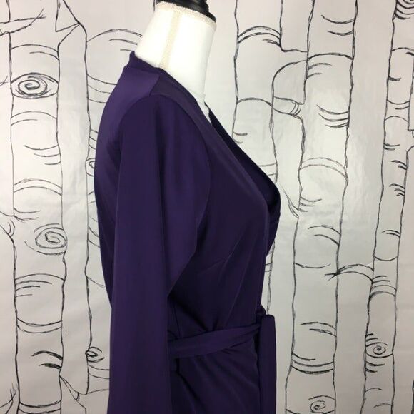Classy Long Sleeve Purple V Neck Wrap Midi Dress womens XS The Limited - Picture 4 of 9